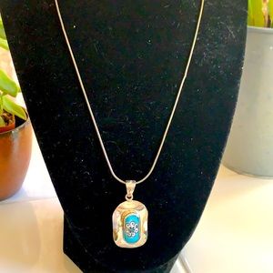 Sterling silver chain w/ornate hand-painted stone